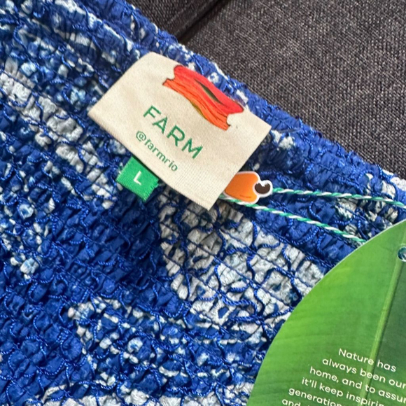 Farm Rio Blue Floral Banana Smocked Puff Sleeve Summer Dress Size L - Picture 4 of 9